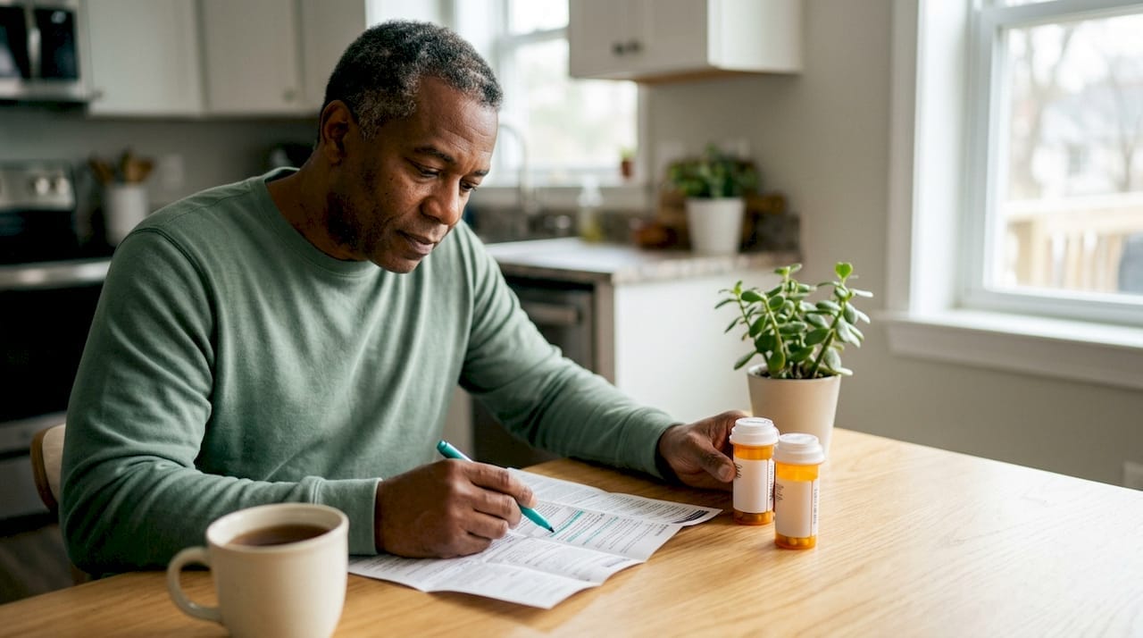 Patient comparing medication dosage instructions