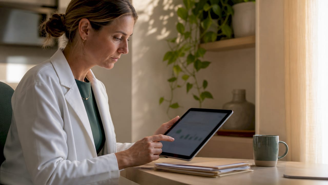 Clinician reviewing weight loss data on tablet