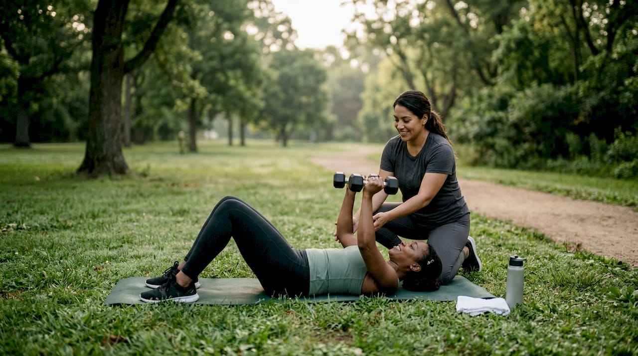 Pair exercising in gym building strength habits