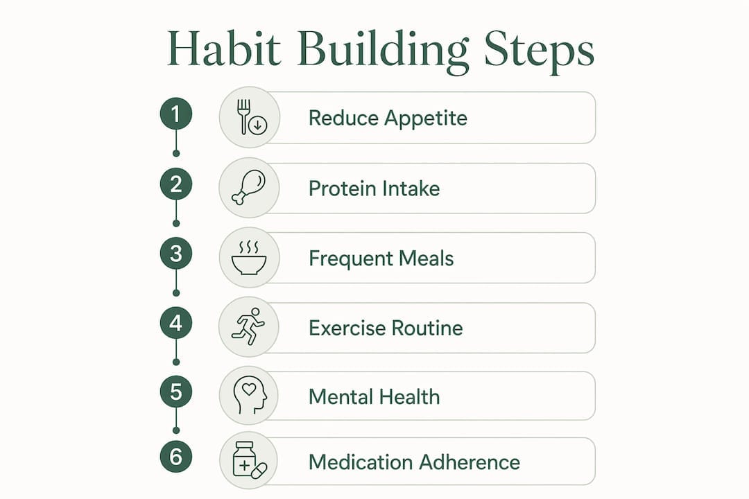 Infographic illustrating key habit steps during GLP-1 therapy
