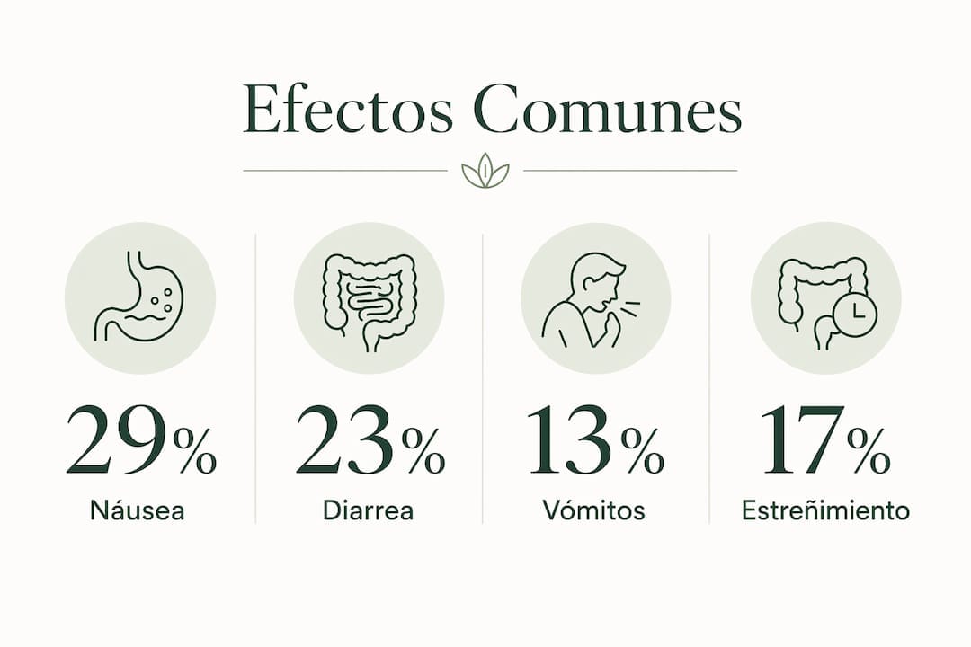 Infografía con datos sobre los efectos secundarios más frecuentes de Mounjaro