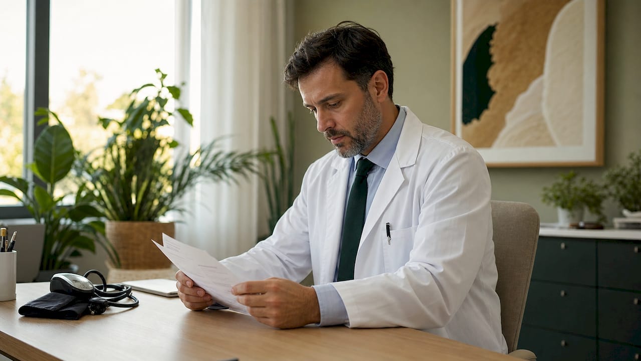 Un médico extendiendo y firmando una receta para su paciente.
