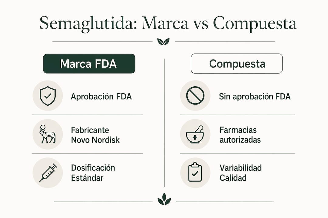 Infografía comparativa entre semaglutida de marca y genérica