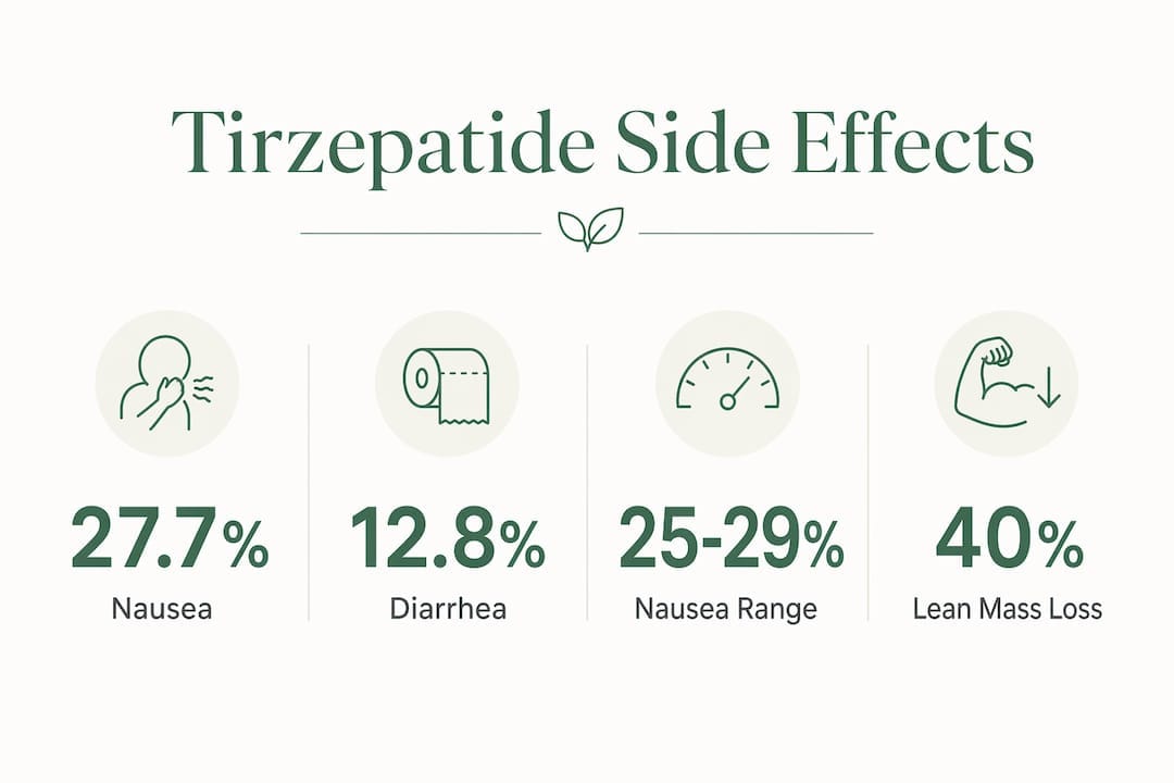 Infographic summarizing tirzepatide side effect statistics