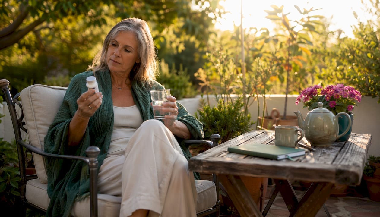Woman considering tirzepatide medication effects at home