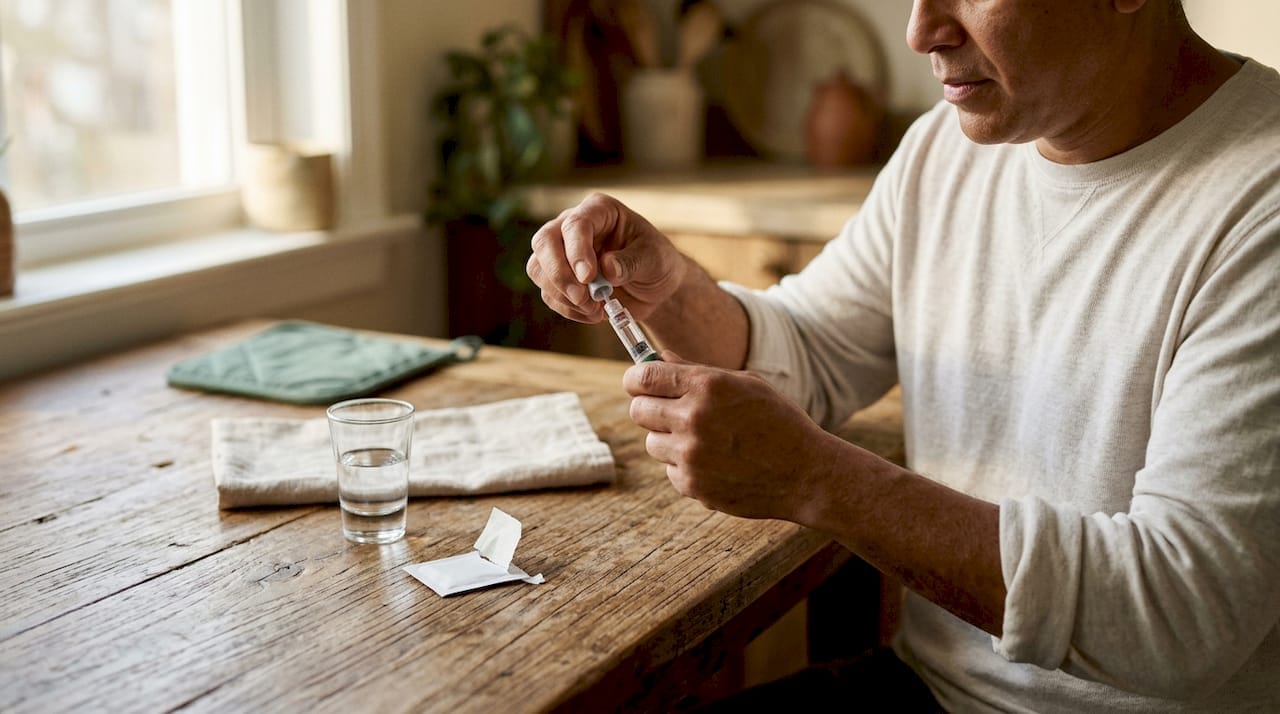 Hands preparing tirzepatide injection pen