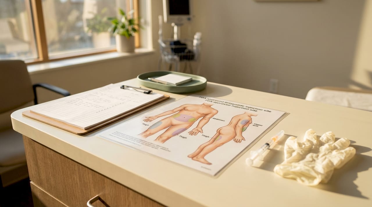 Medical chart showing tirzepatide injection sites