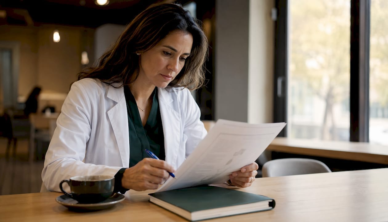 Médica revisando el historial clínico relacionado con tirzepatida