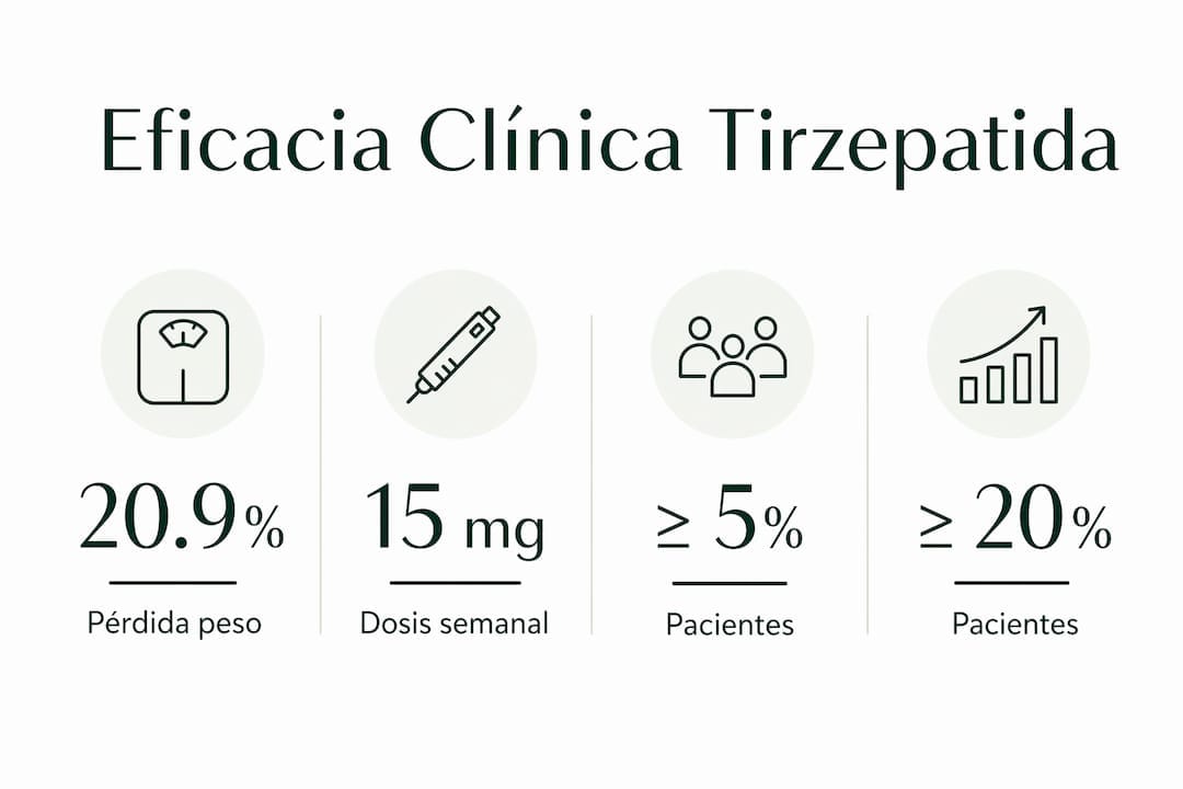 Infografía con los datos más relevantes sobre la efectividad de la tirzepatida