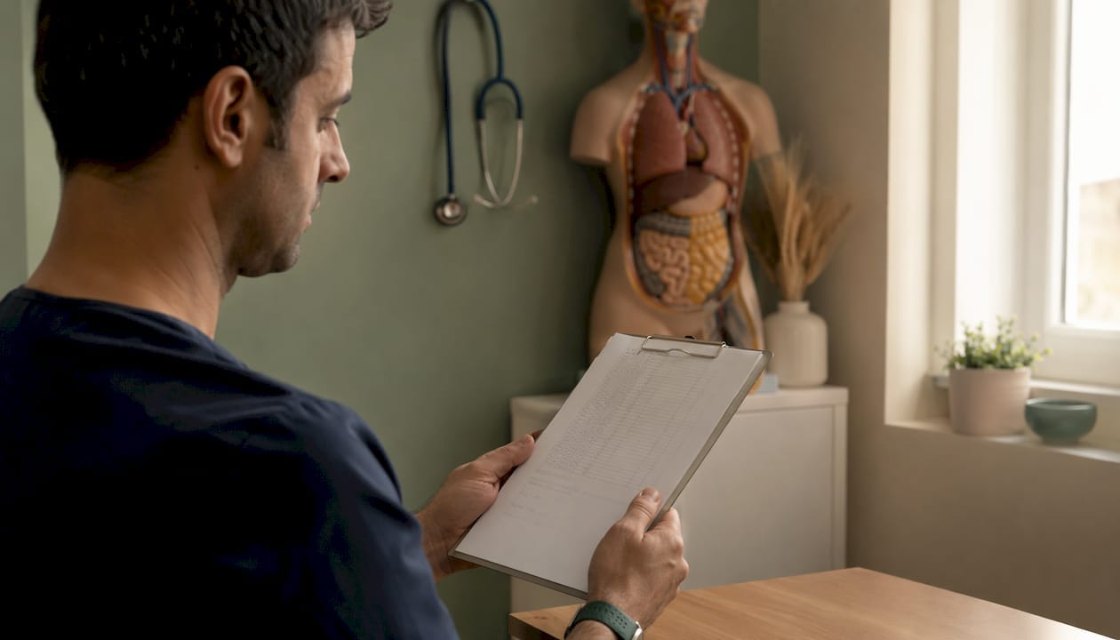 Doctor reviewing enzyme level blood test results