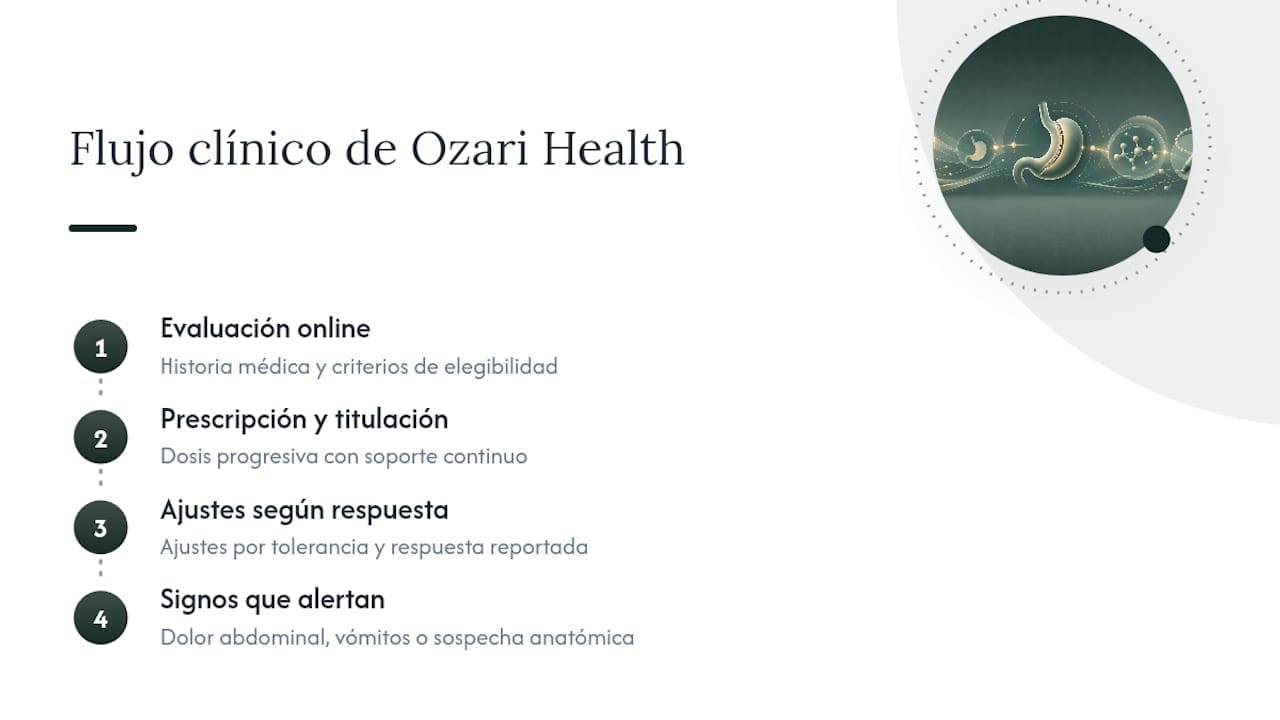 La postura de Ozari Health ante la recuperación de peso post-manga — overview diagram